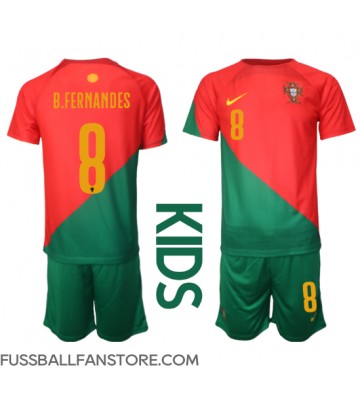 Portugal Bruno Fernandes #8 Replik Heimtrikot Kinder WM 2022 Kurzarm (+ Kurze Hosen)